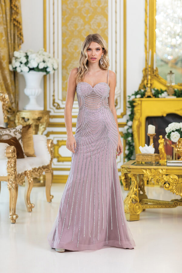 Sweetheart Spaghetti Strap Beaded Corset Sheath Dress with Tulle Skirt