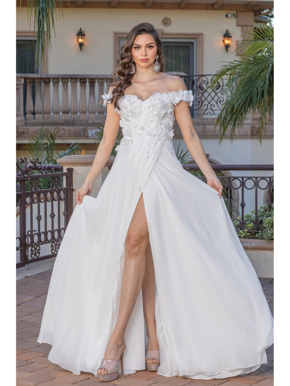 Classic Silhouette Gown with Embellished Cape Sleeves