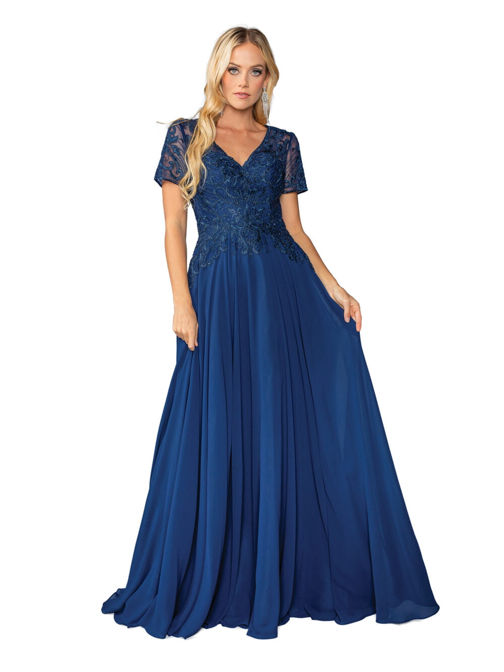 Lace-Embellished Bodice Chiffon Gown