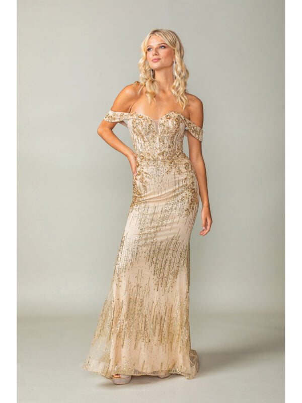 Off-the-Shoulder Sweetheart Trumpet Prom Dress with All-Over Sequin Details