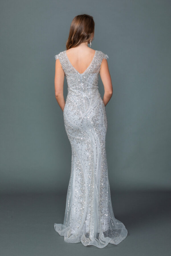 Sleeveless Beaded Lace Prom Dress with Draped Satin Skirt 2