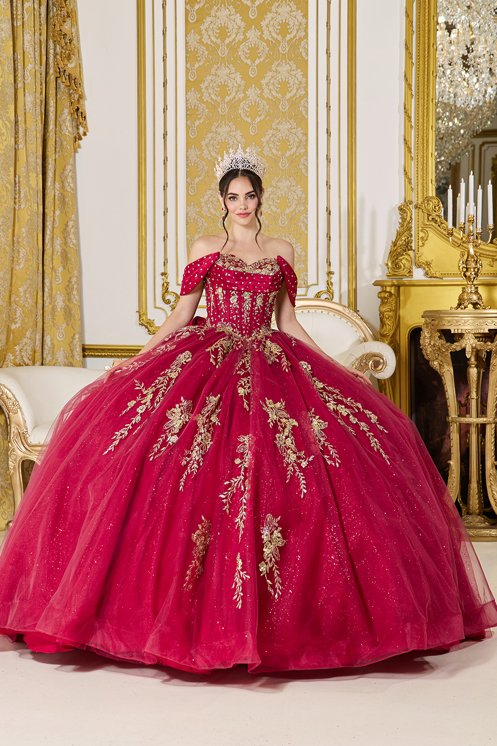 Off-Shoulder Draped Satin Strap Quinceanera Ball Gown