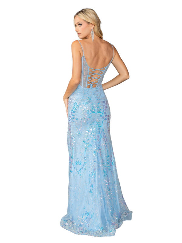 Sequined Floral Applique Gown with Cap Sleeves 2