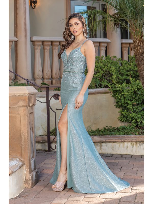 Elegant Long-Sleeve Lace Gown with Flared Skirt