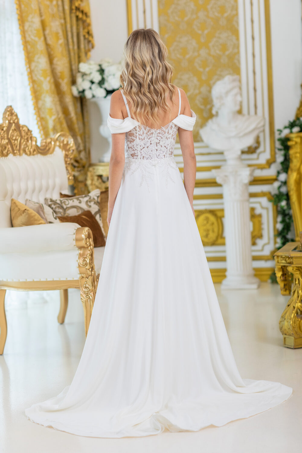 Off-Shoulder Wedding Dress with High Slit Skirt - Style 0284 2