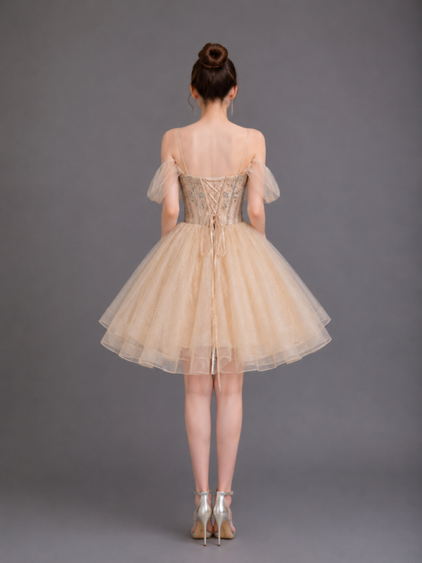 Spaghetti Strap Beaded Illusion Corset Homecoming Dress 2
