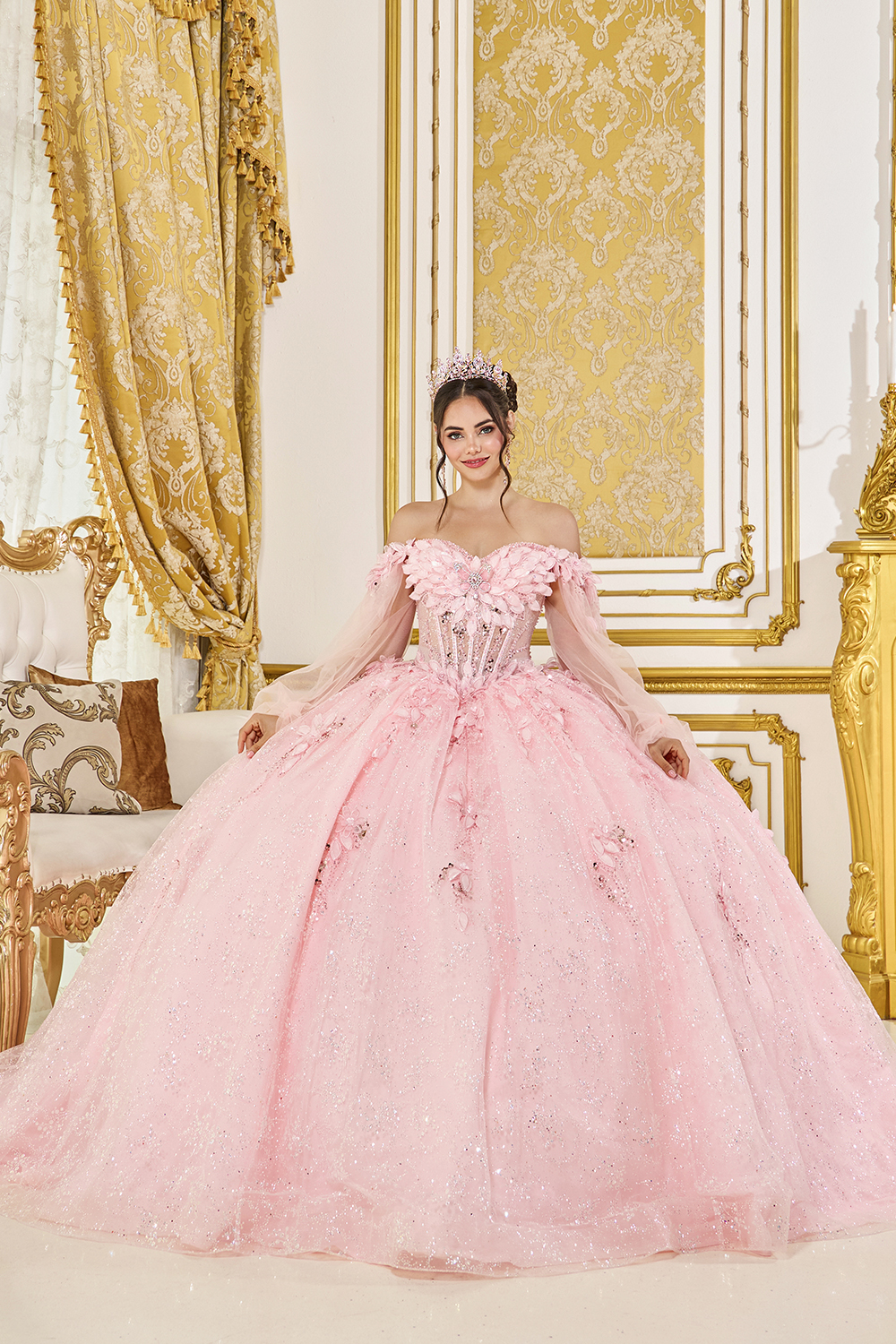 Off-the-Shoulder 3D Floral Applique Quinceanera Dress