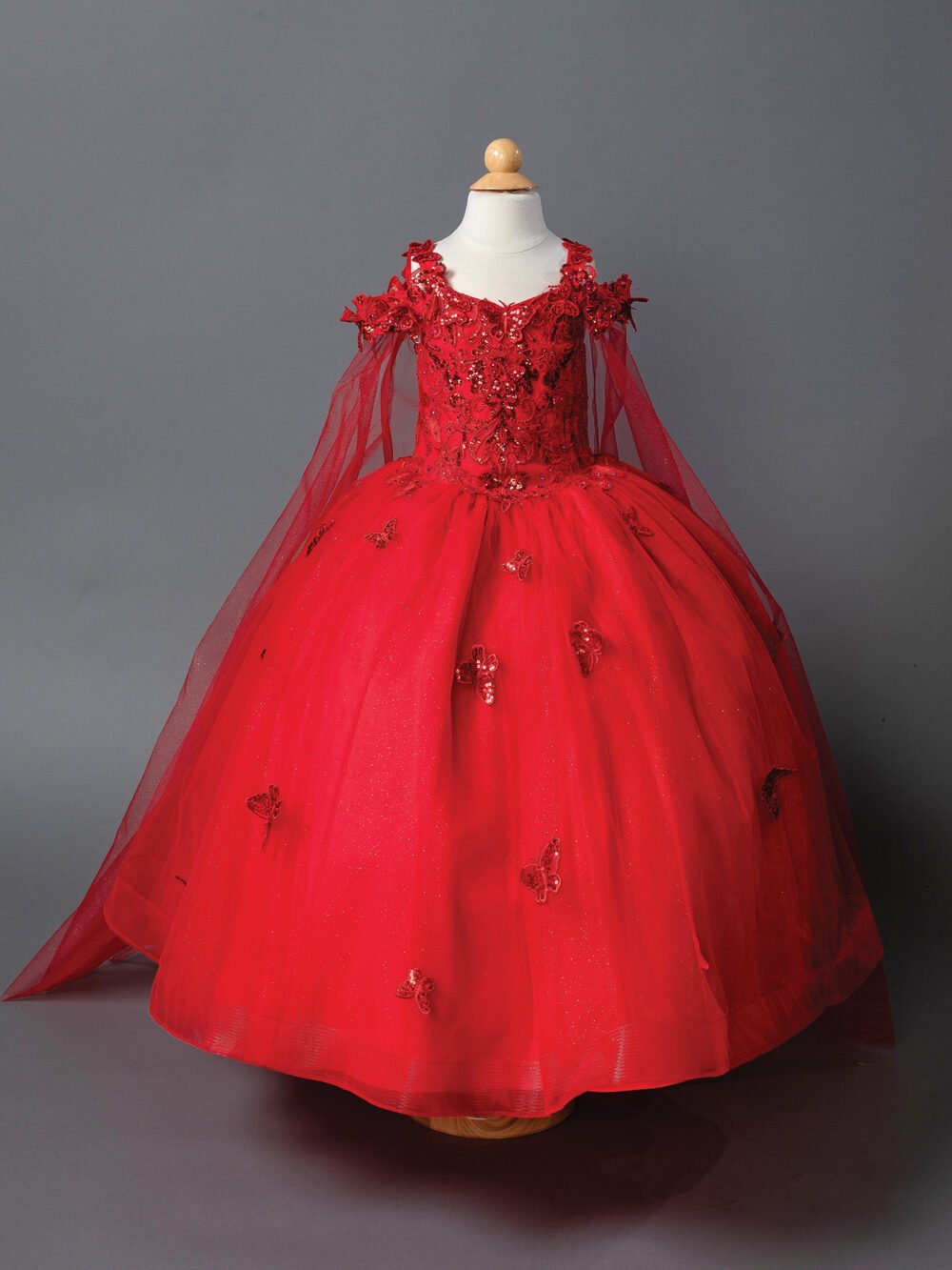 Embroidered Bodice Cap Sleeves Full Tulle Skirt Petite Quince Dress 2