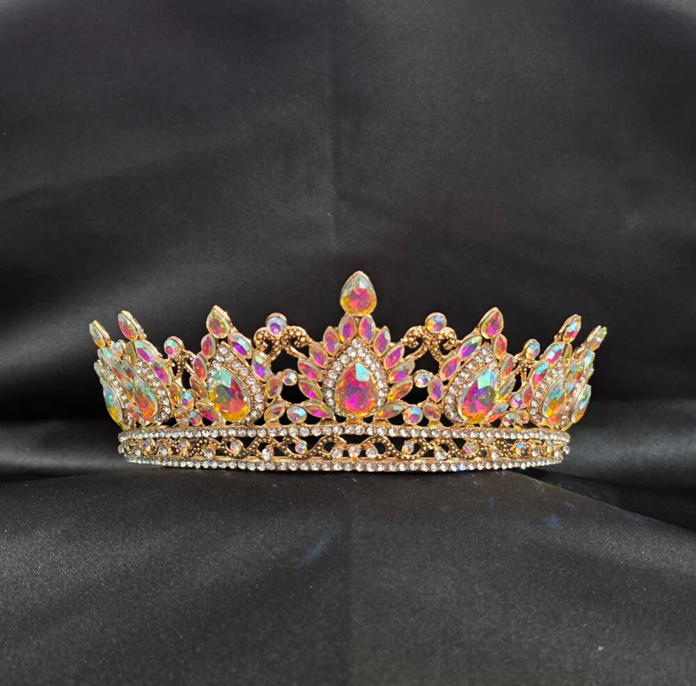 Emerald-Cut and Round Crystal Crown Tiara - Style CR1026