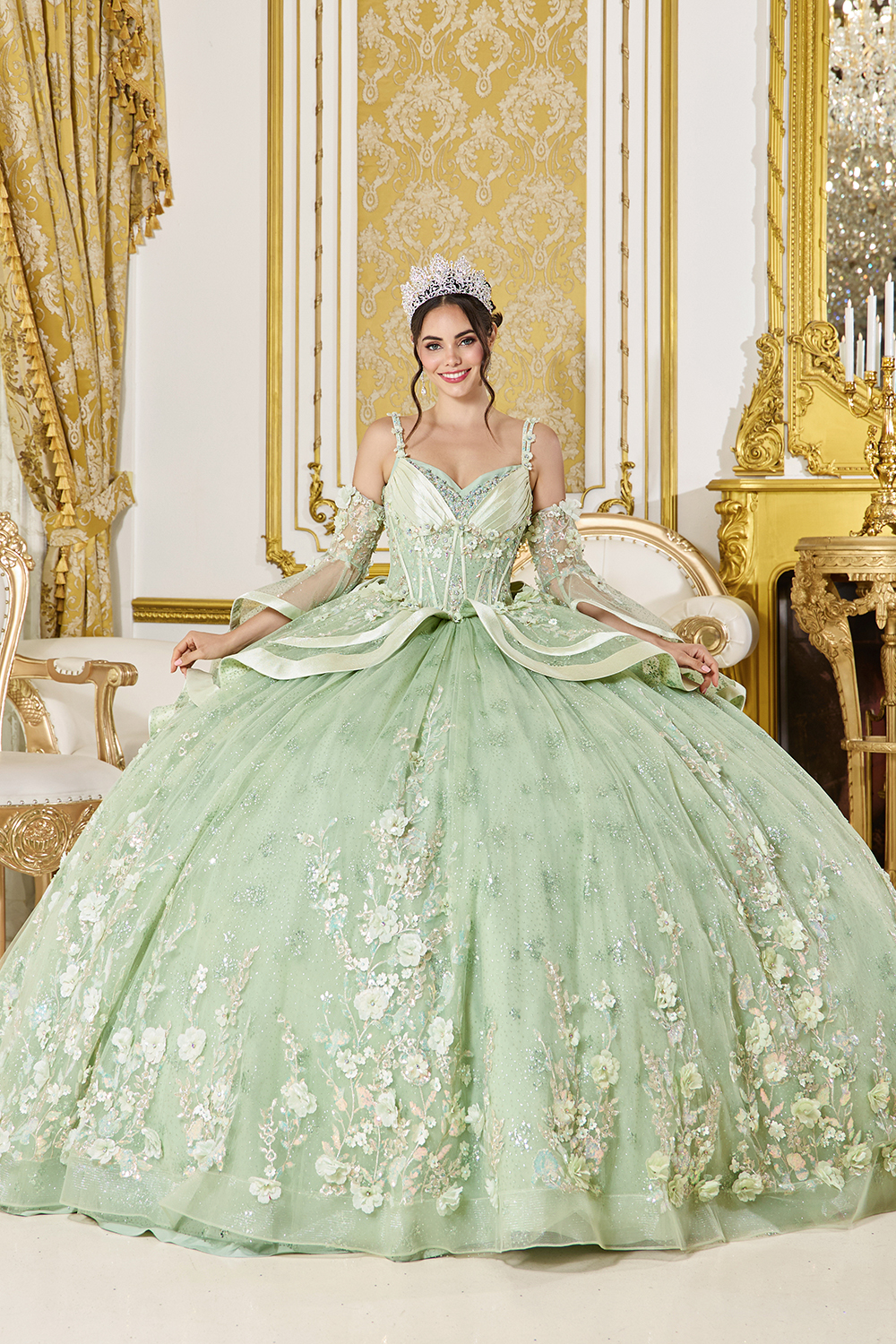 Strapless Lace Applique Beaded Ball Gown Quinceanera Dress