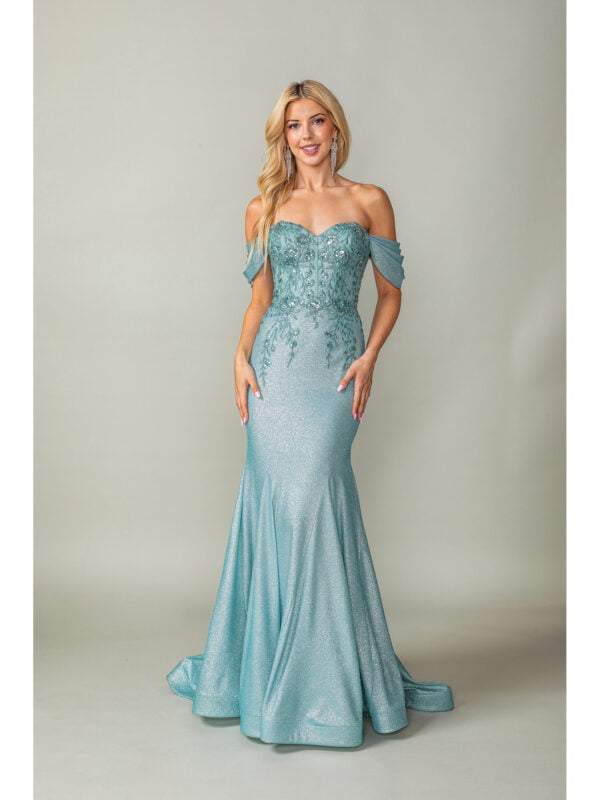 Off-Shoulder Sweetheart Beaded Floral Corset Mermaid Prom Dress with Flared Skirt
