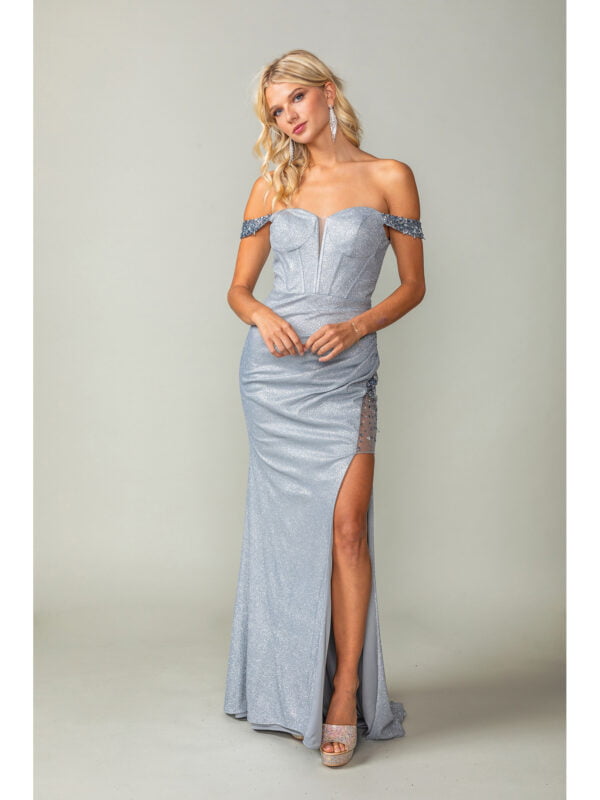Off-the-Shoulder Sweetheart Corset Prom Dress with Ruched Skirt and Slit
