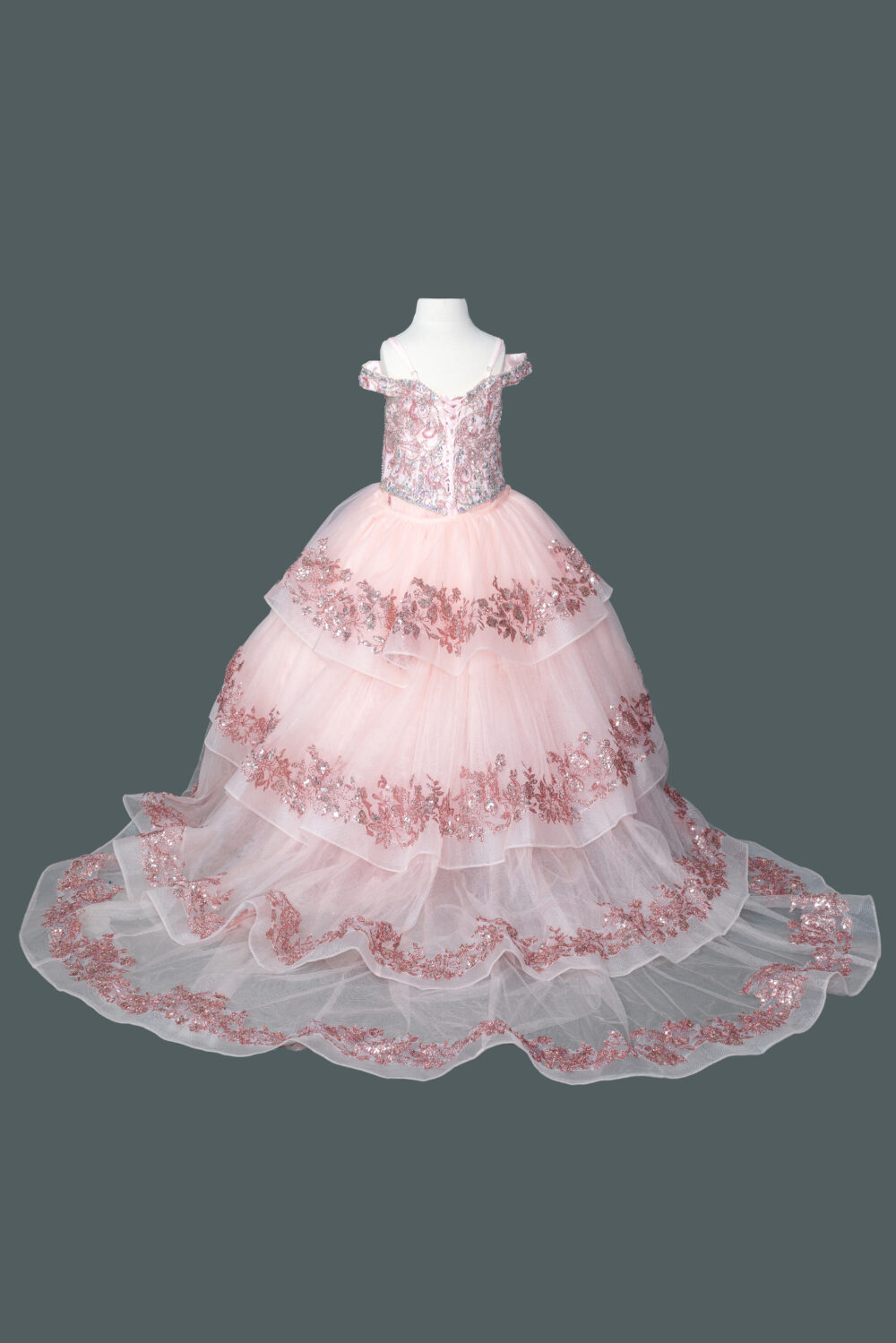 Embroidered Bodice Off-Shoulder Floral Applique Ball Gown Petite Quince Dress 2