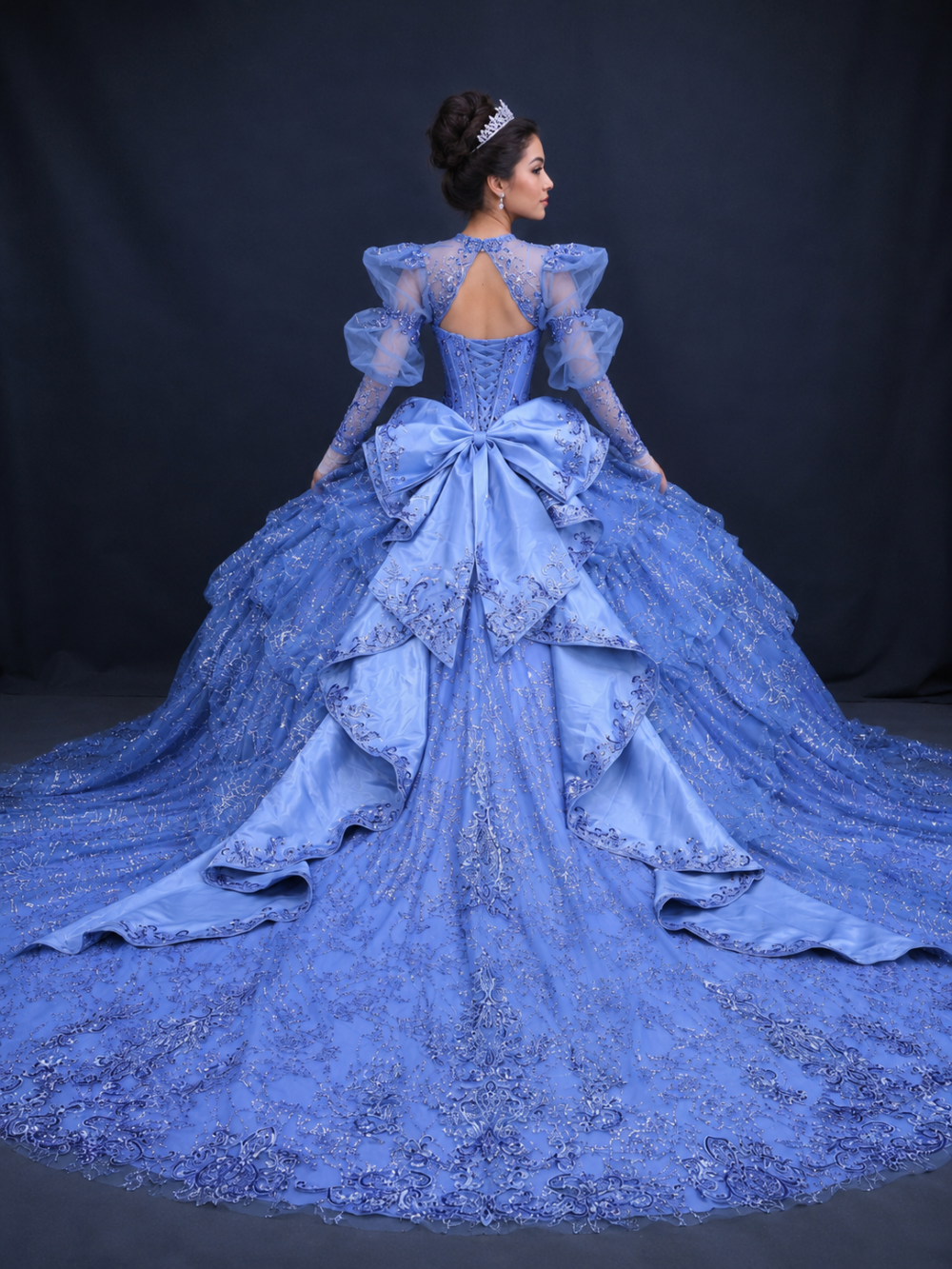 High-Neck Puff Sleeve Quinceanera Ball Gown with Cape 2
