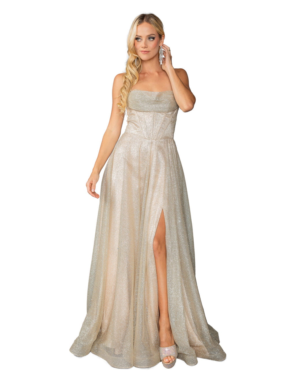 Glittering A-line Gown with Crisscross Back - Style 4428