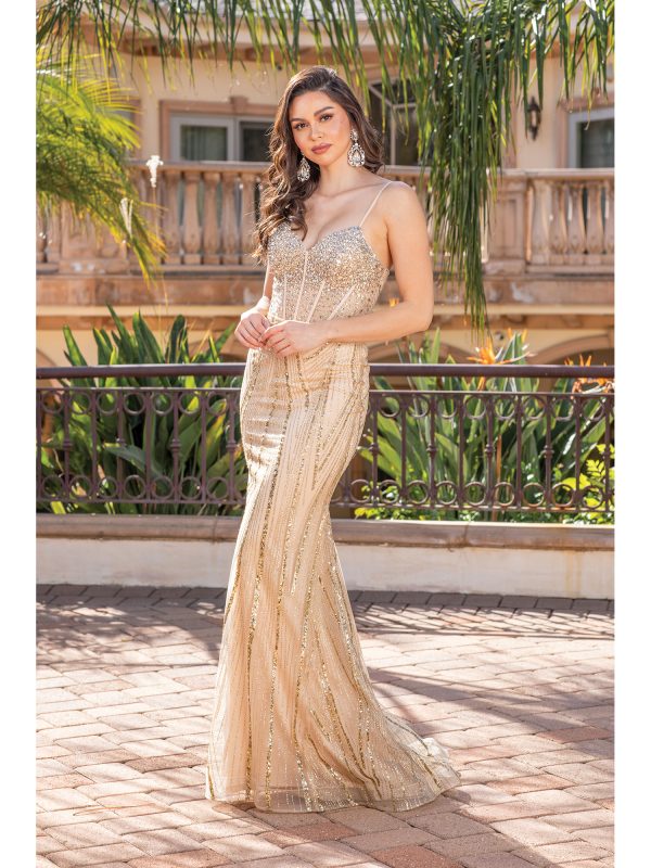 Sweetheart Spaghetti Strap Linear Sequin Mermaid Prom Dress with Train