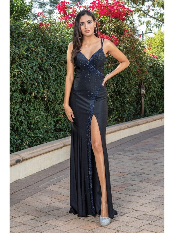 Off-the-Shoulder Ruched Gown with High Side Slit
