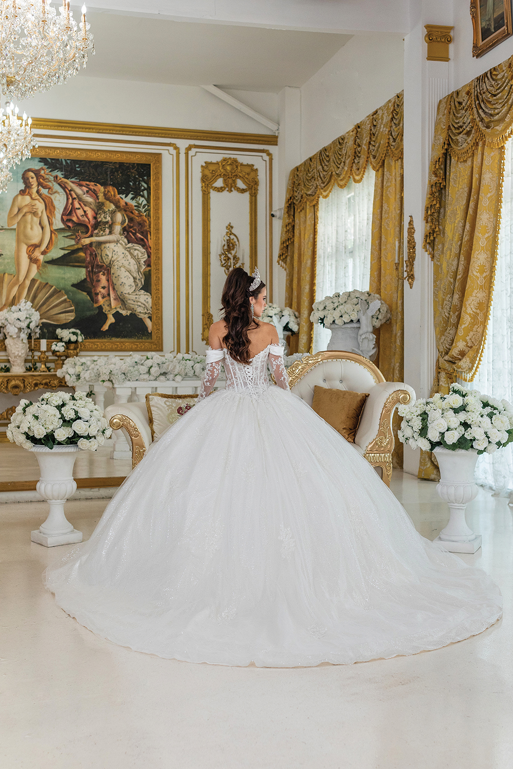 Off-Shoulder Ball Gown Wedding Dress with Glitter Skirt - Style 0292 2