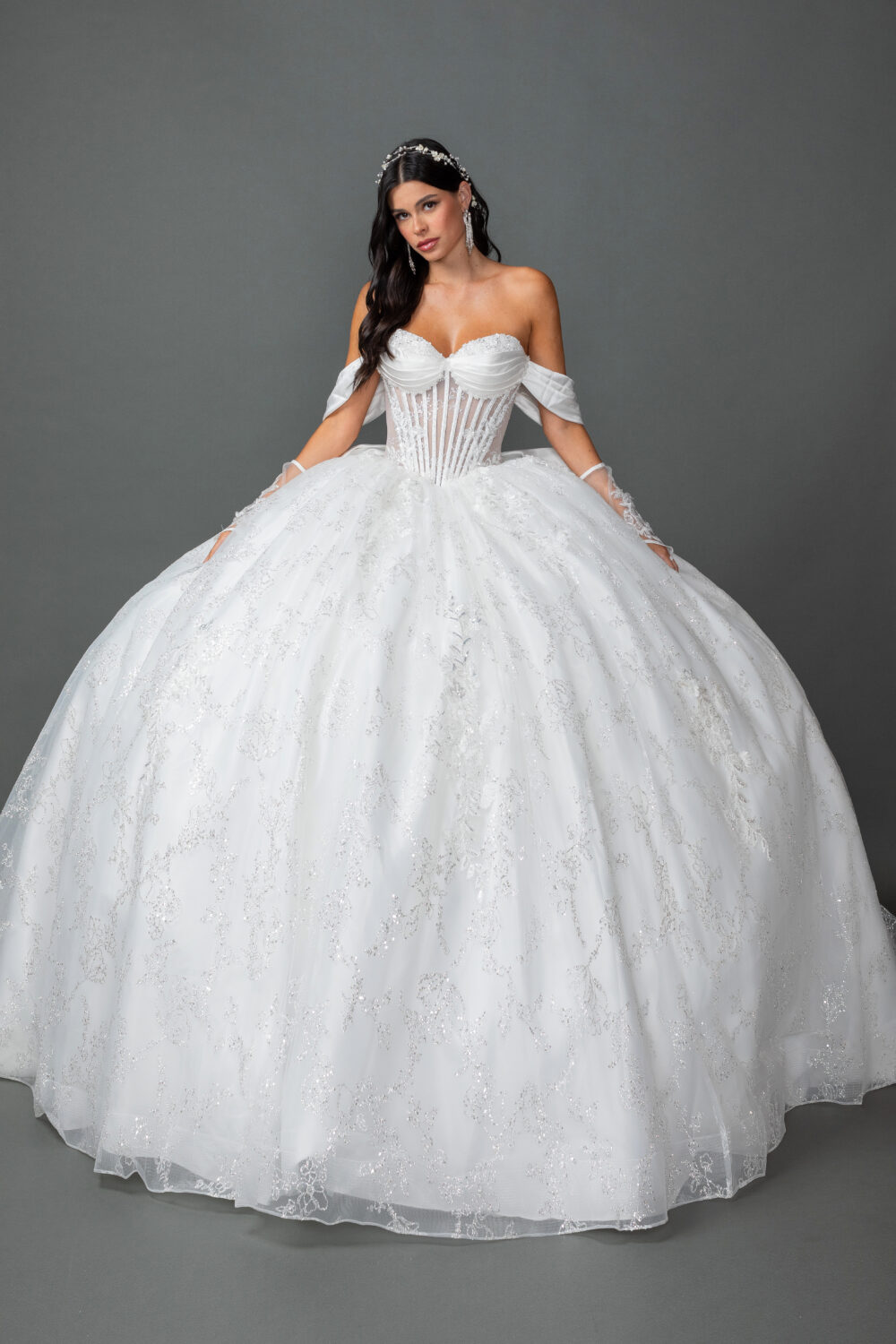 Off-the-Shoulder Wedding Dress with Draped Sleeves - Style 0322