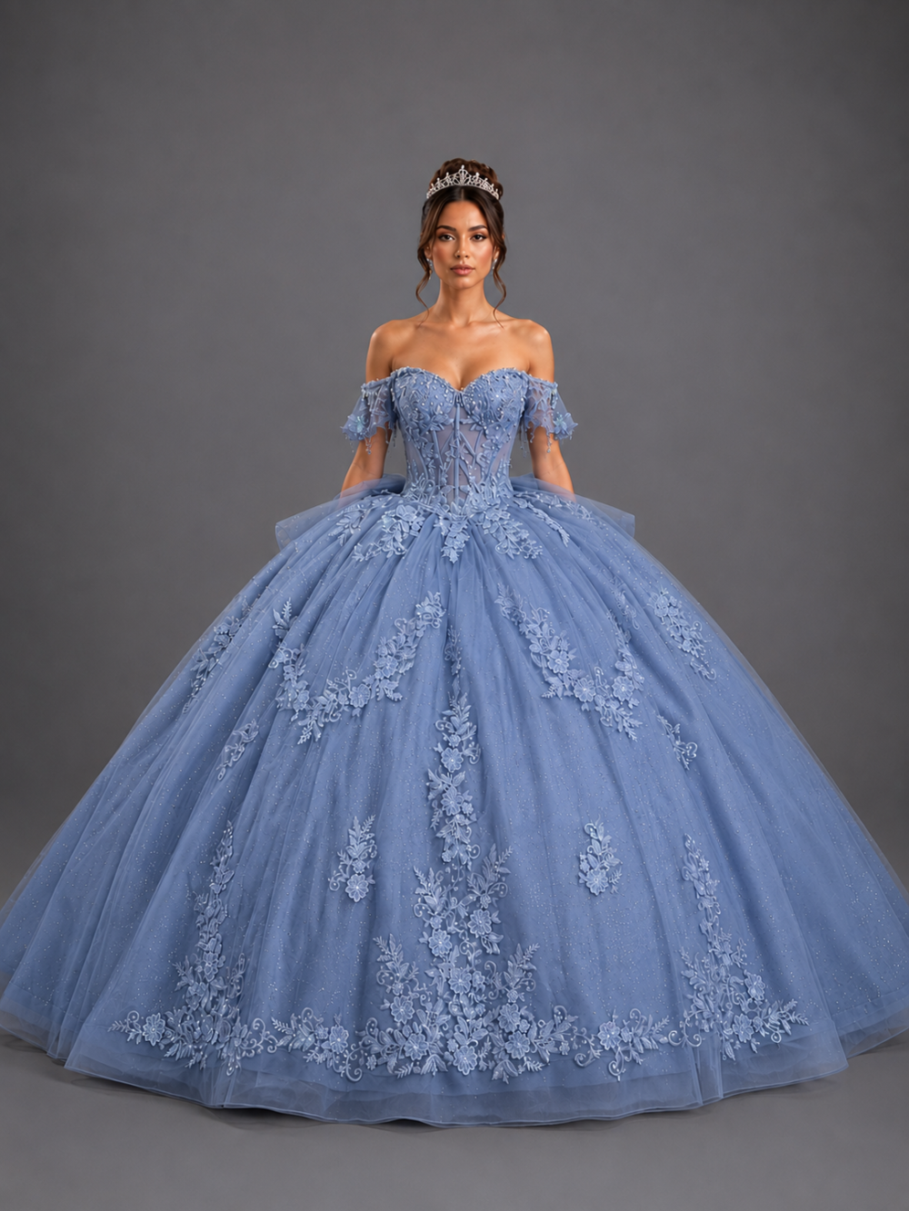 Off-the-Shoulder Quinceanera Ball Gown with Bow Back
