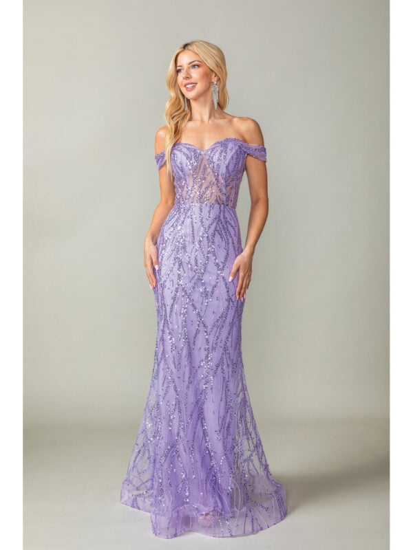 Off-the-Shoulder Sequin Mermaid Prom Dress with Sheer Corset Bodice