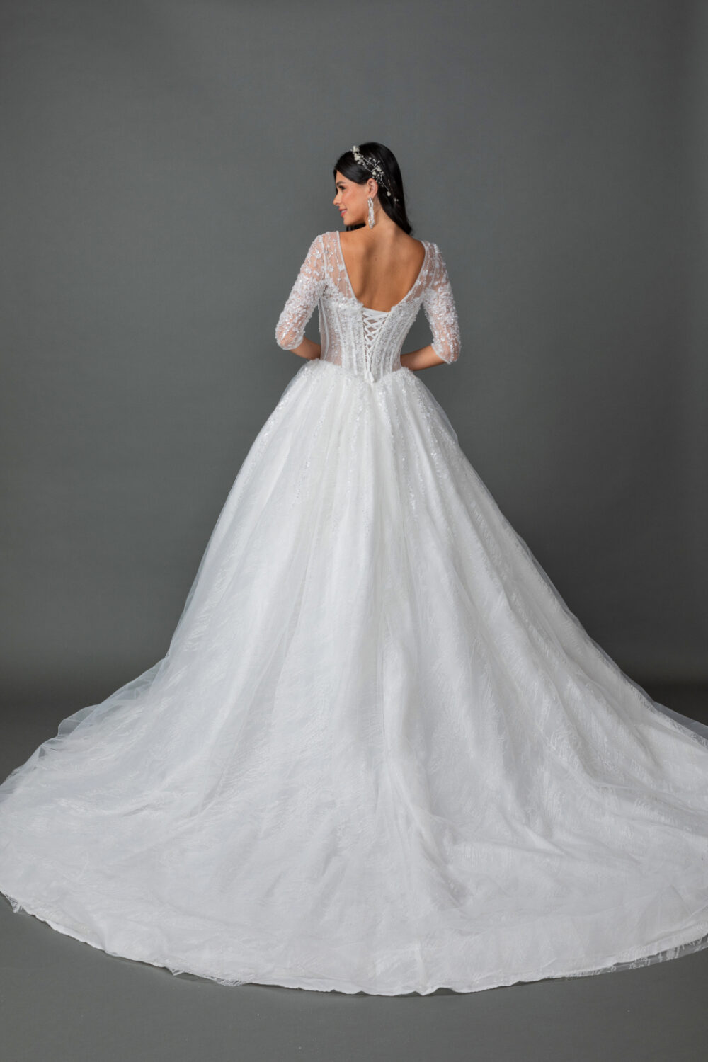Illusion V-Neck Ball Gown Wedding Dress - Style 0323 2