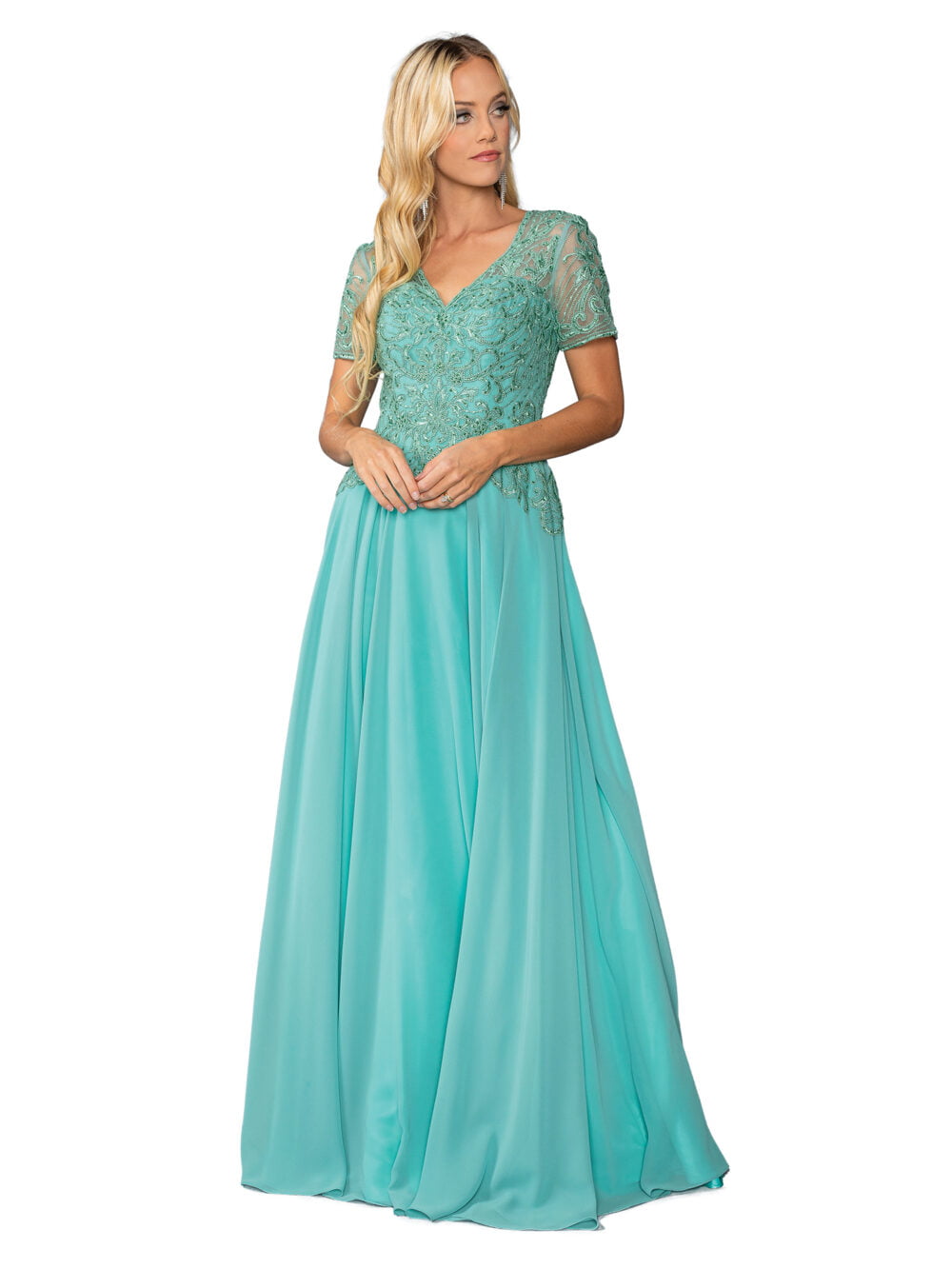 Lace-Embellished Bodice Chiffon Gown 2