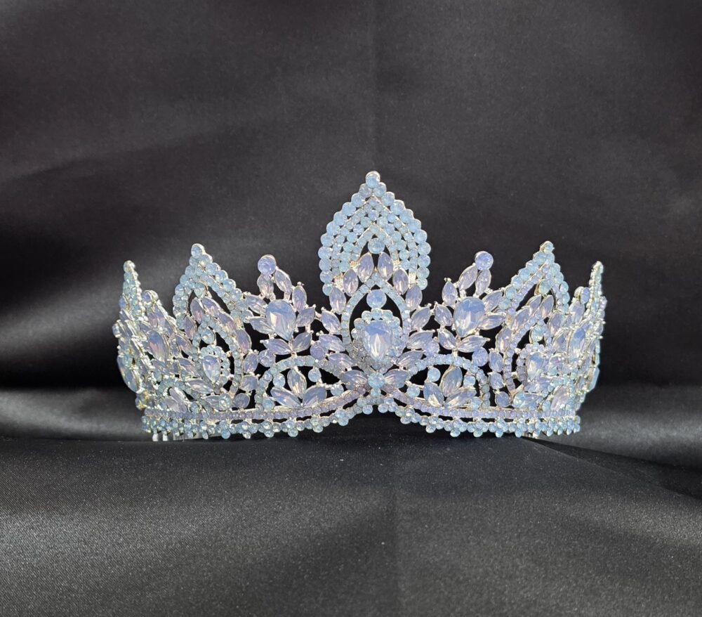 Intricate Crystal Crown Tiara with Leaf and Butterfly Motifs - Style CR1023