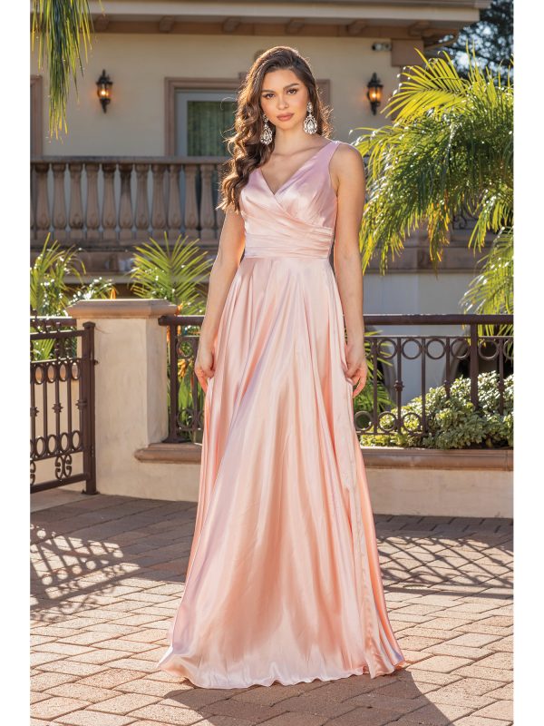Sleeveless V-Neck Ruched Bodice A-Line Prom Dress with Pleated Skirt