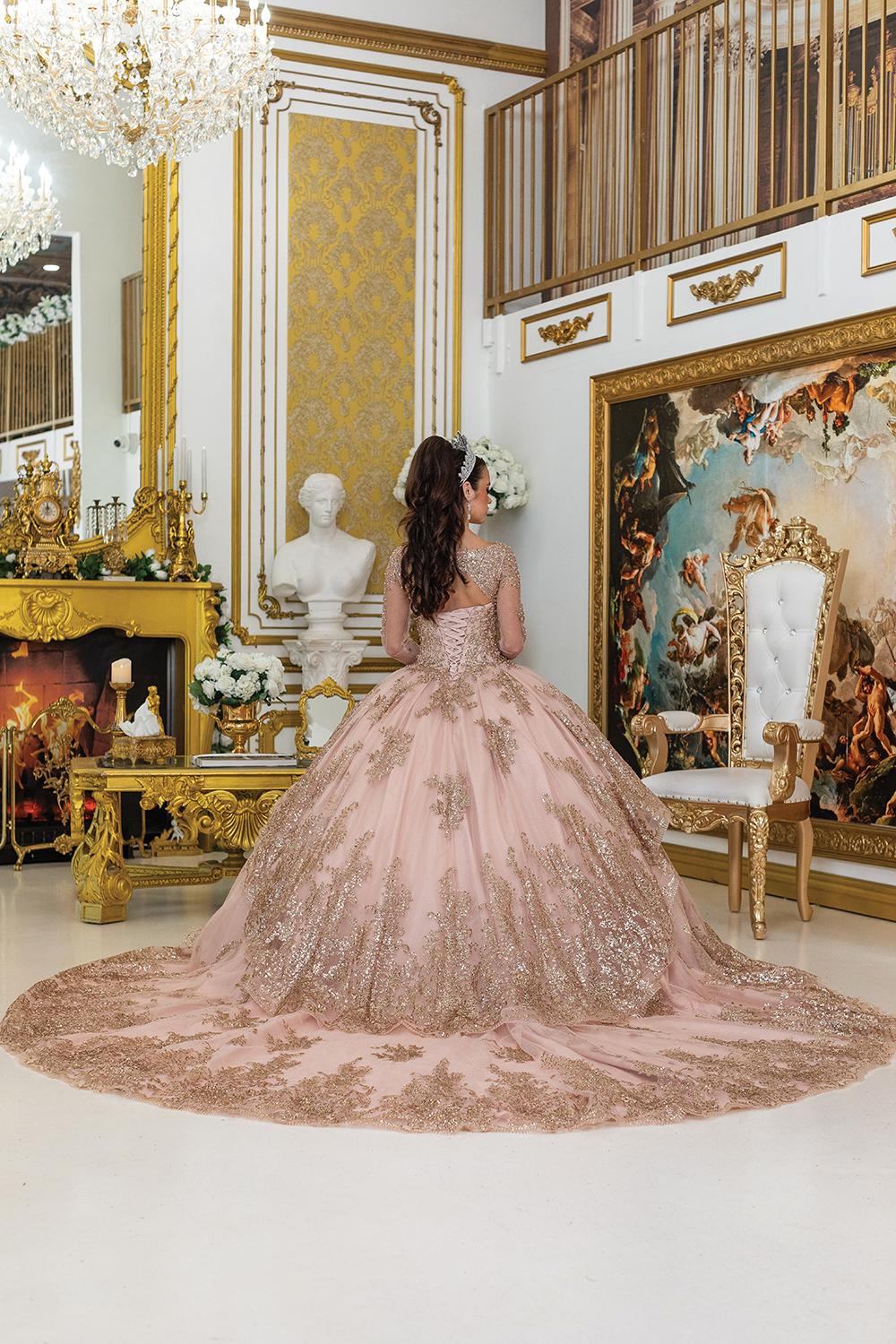 Elegant Ball Gown with Lace Overlay and Sheer Sleeves - Style 1968 2
