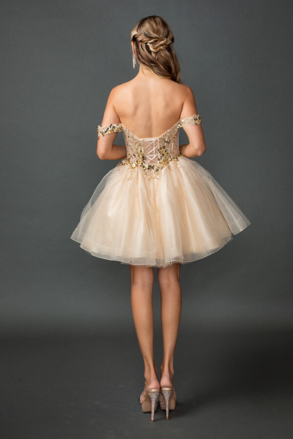 Off-Shoulder Sequined Corset Homecoming Dress with Glitter Accents (Style 3436) 2