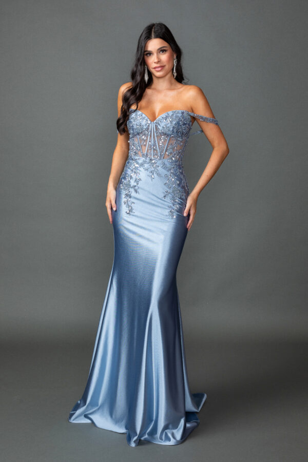 Off-the-Shoulder Sweetheart Beaded Floral Mermaid Dress with Sweep Train