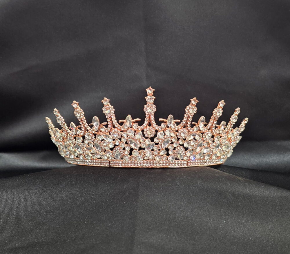 Intricate Crystal Crown Tiara with Leaf and Butterfly Motifs - Style CR1025