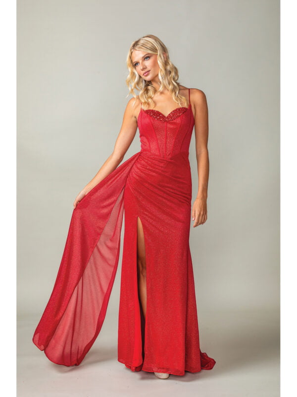 Spaghetti Strap Beaded Sweetheart Sheath Prom Dress with Draped Slit
