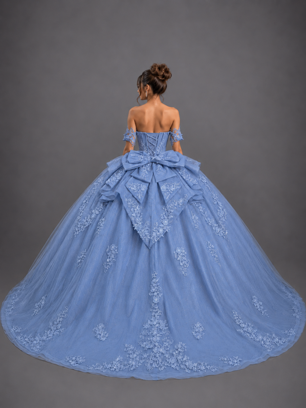 Off-the-Shoulder Quinceanera Ball Gown with Bow Back 2