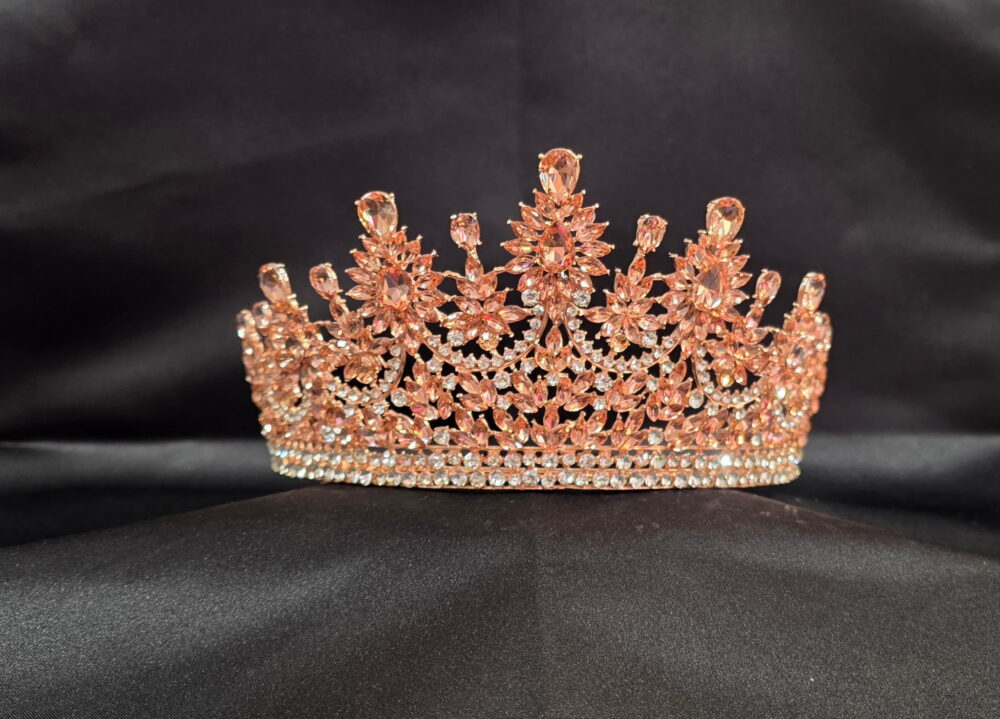Intricate Crystal Crown Tiara with Detailed Leaf and Butterfly Motifs - Style CR1018