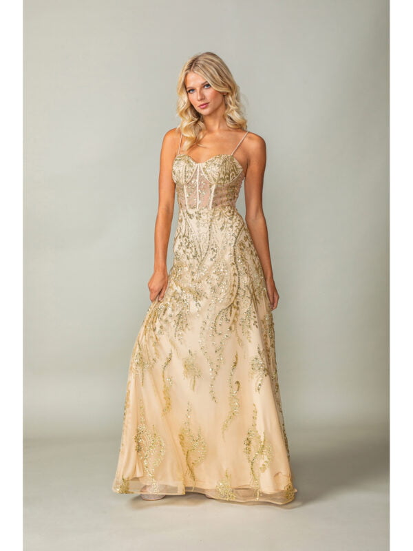 Spaghetti Strap Sweetheart Sequin Corset A-Line Prom Dress with Overlay