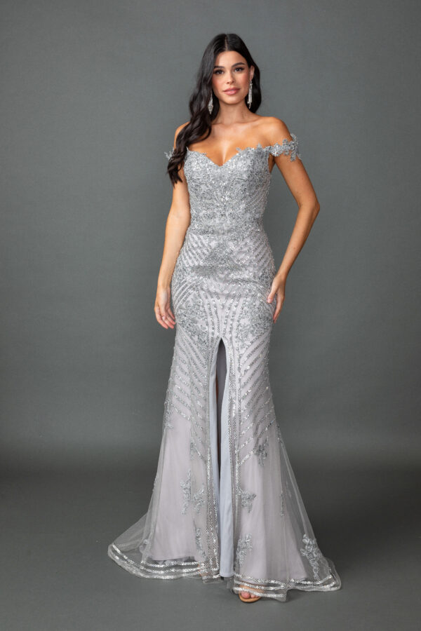 Off-the-Shoulder Sweetheart Sequin Lace Mermaid Dress with Slit and Train