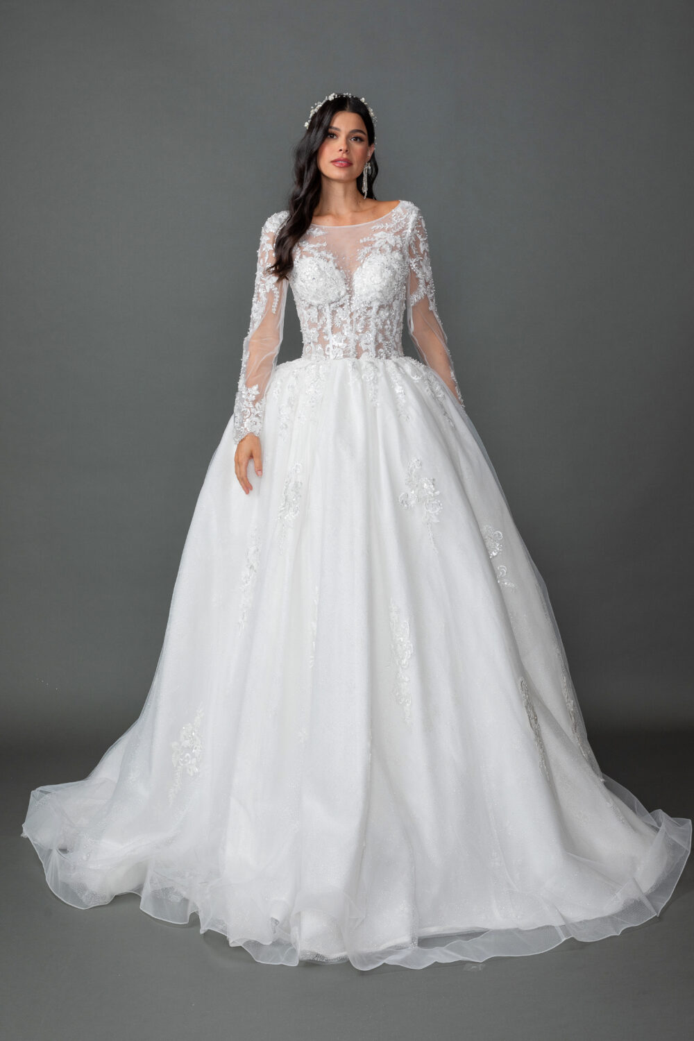 Illusion Long Sleeve Wedding Dress - Style 0325
