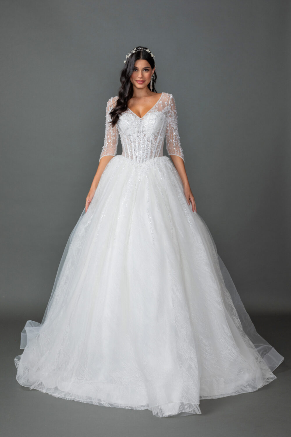 Illusion V-Neck Ball Gown Wedding Dress - Style 0323