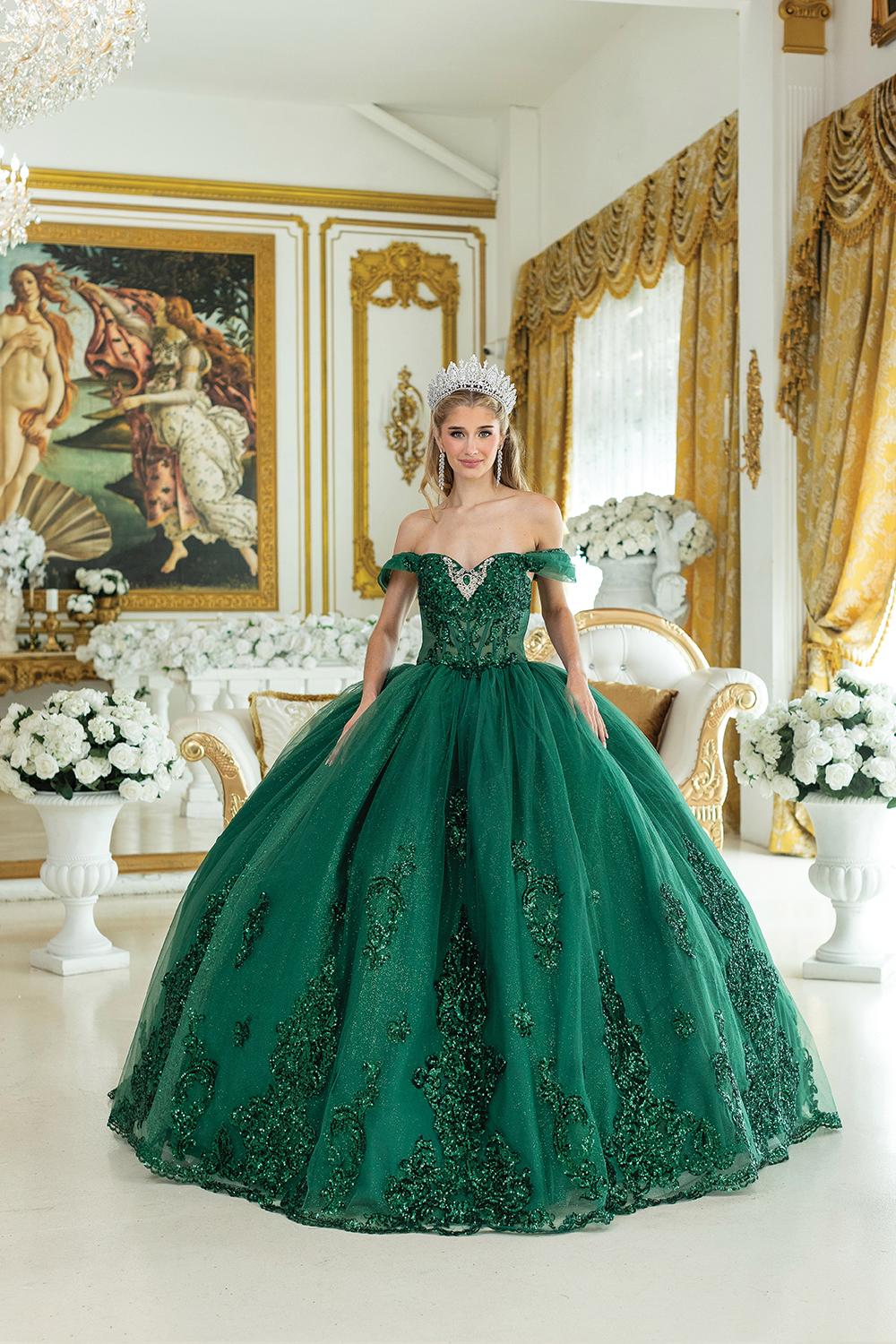 Off-the-Shoulder Beaded Quinceanera Dress with Matching Tiara 2