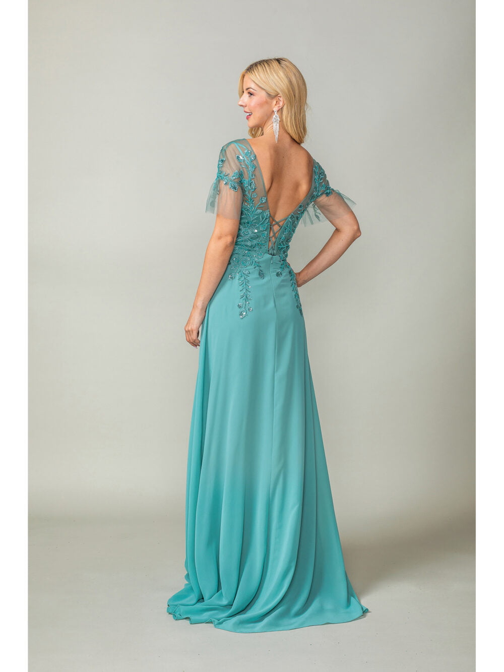 Flutter Sleeve Gown with Embroidered Applique 2