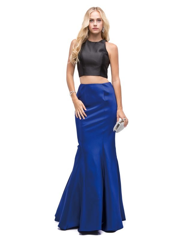 Sleeveless Two-Piece High Neck Mermaid Prom Dress with Flared Skirt