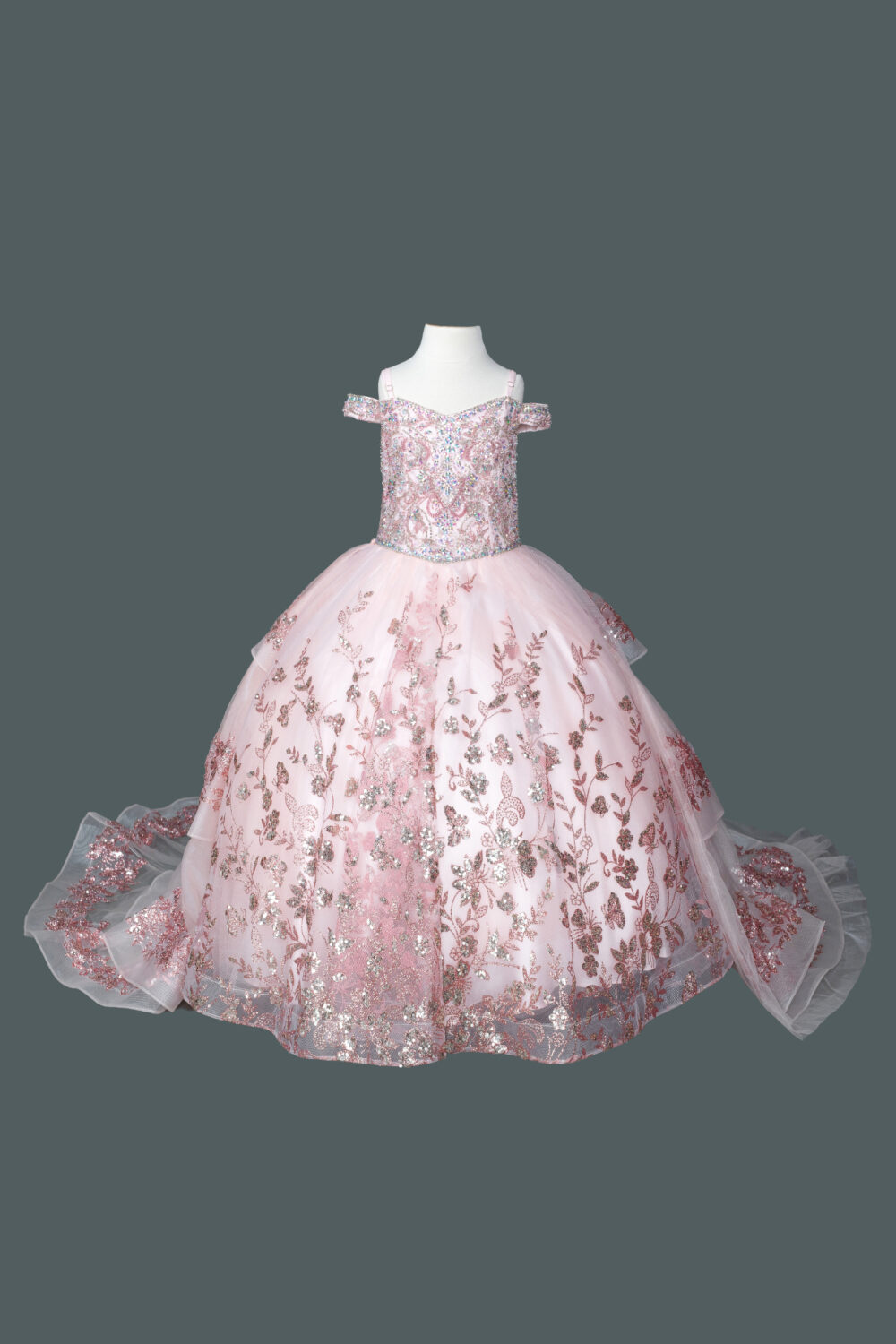 Embroidered Bodice Off-Shoulder Floral Applique Ball Gown Petite Quince Dress