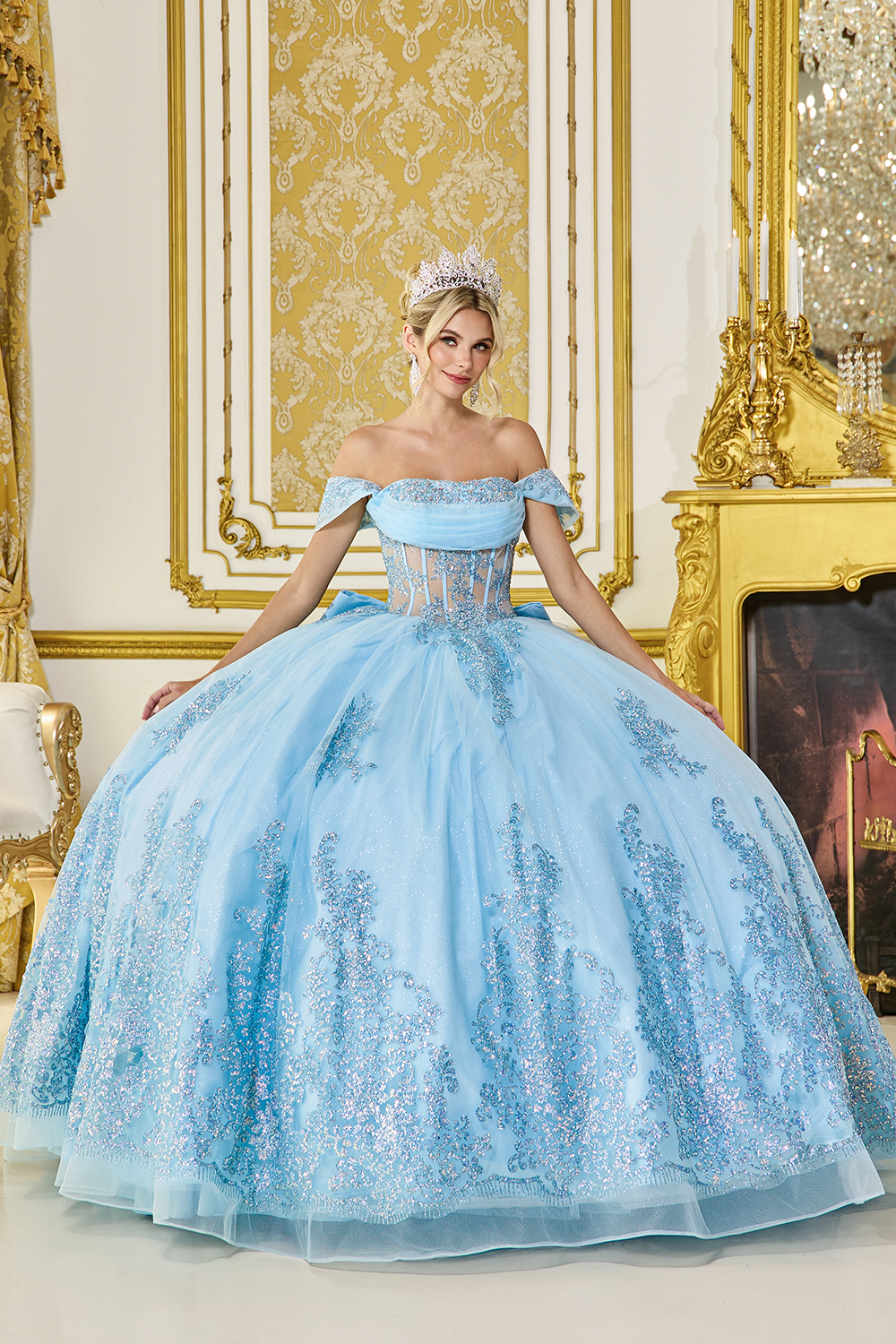 Off-Shoulder Sequin Applique Quinceanera Ball Gown
