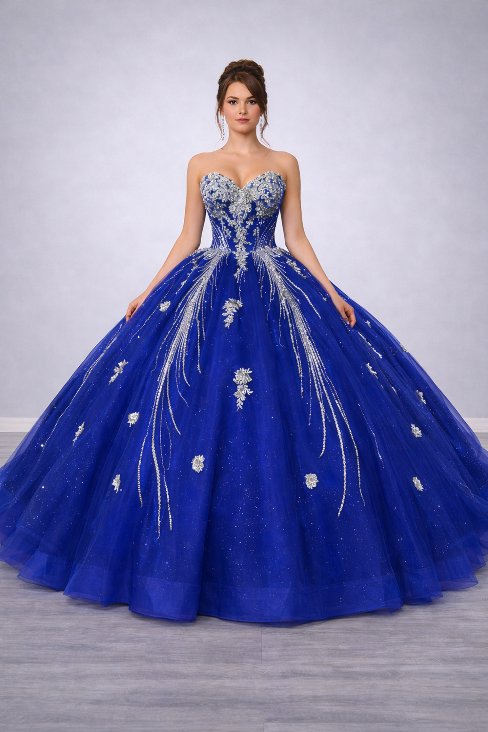 Off-Shoulder Beaded Corset Layered Tulle Quinceanera Ball Gown