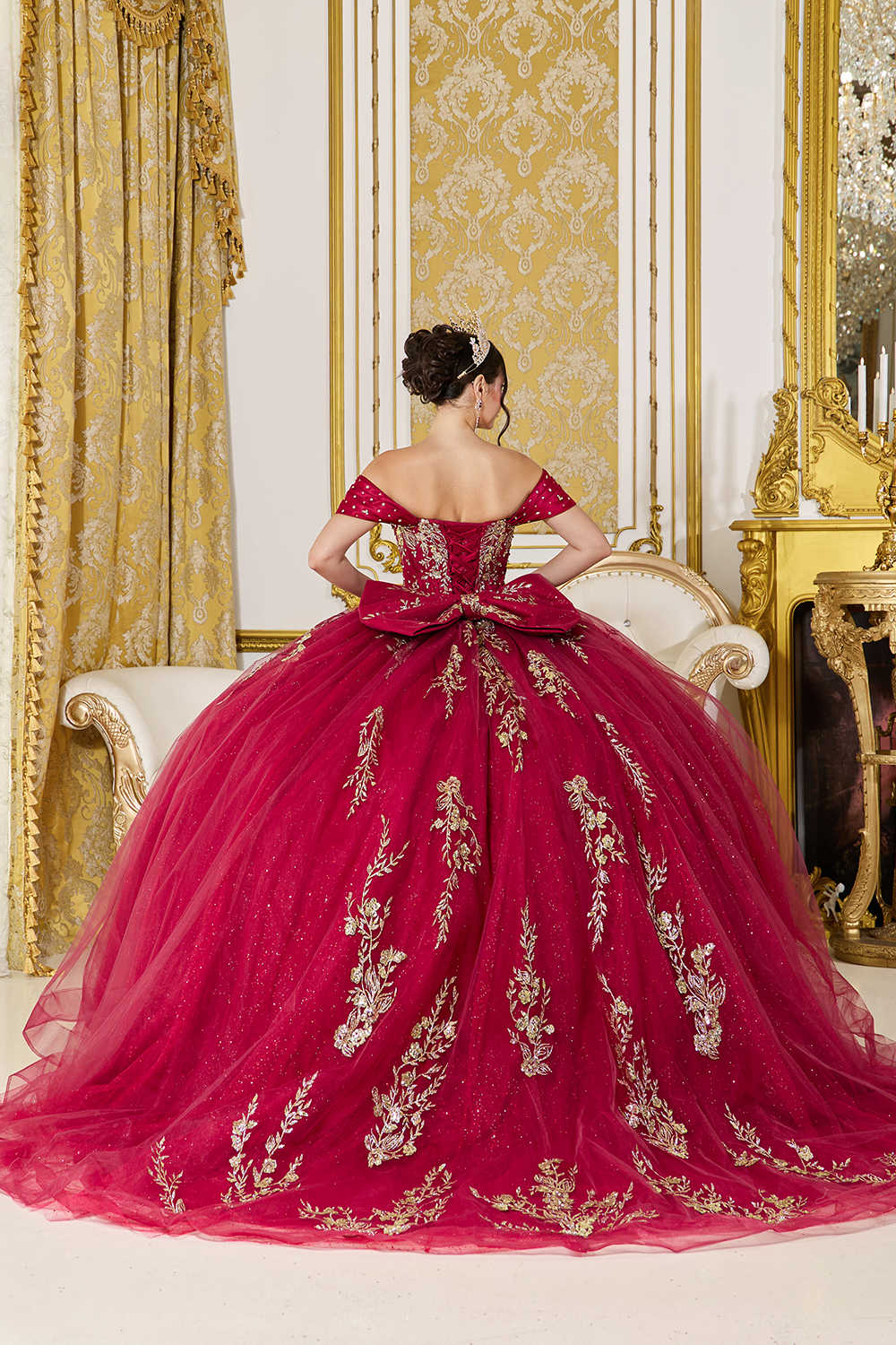 Off-Shoulder Draped Satin Strap Quinceanera Ball Gown 2