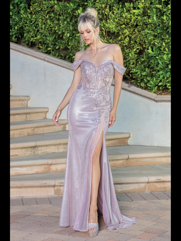 Off-the-Shoulder Sweetheart Beaded Lace Mermaid Prom Dress with Slit Train