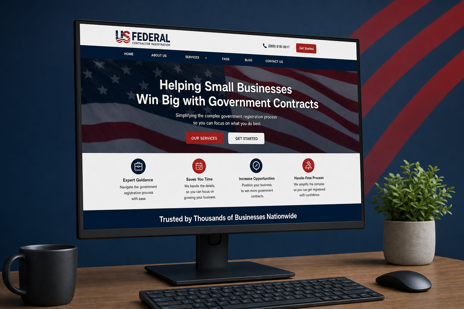 Computer monitor displaying a professional business website