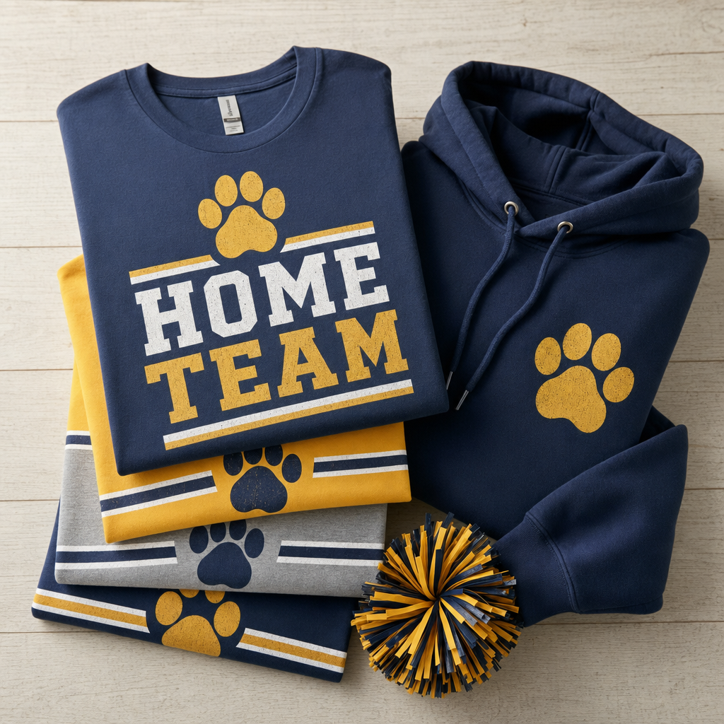 Folded custom team spirit wear t-shirts and hoodie